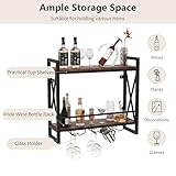 GiantexUK Wall Mounted Wine Rack, 2/3-Tier Metal Frame Wine Storage Shelf Rack with Glass Holders, Floating Champagne Bottle Display Holder for Kitchen Dining Living Room Bar (2-Tier, 60 x 20 x 55cm) - Image 2