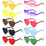 10 Paires Lunettes de Soleil, Lunettes de Cœur Hippie Rétro, 10 Couleurs Transparentes Différentes Style Festif pour Mariage Fête Soirée et Événements