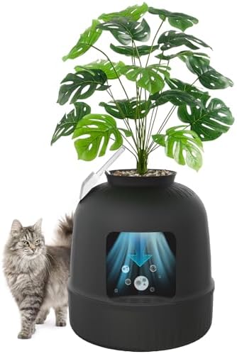 Lifewit Katzenklo Blumentopf mit Pflanze & Schaufel, Katzentoilette Schwarz | Katzenklo Versteckt, Katzentoilette XXL mit Geruchskontrolle und Kohlefilter, Cat Litter Box with Plan