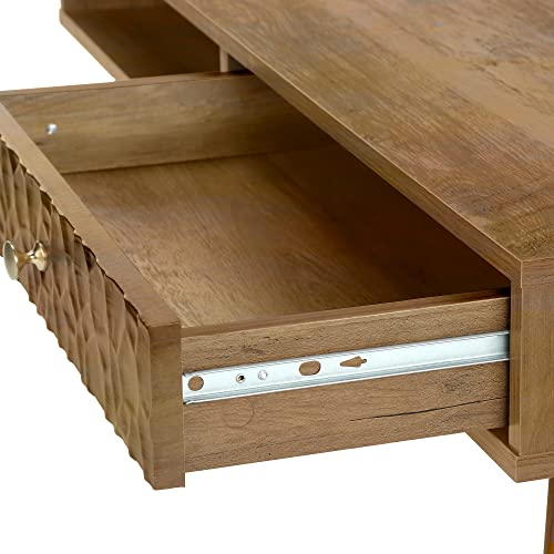 Monarch Specialties 2836, Accent, Cocktail, Rectangular, Storage, Living Room, 44" L, Wood, Laminate, Coffee Table Mid-Century With A Drawer, 43.5" L X 23.25" W X 15.5" H, Walnut/Gold #TOP7