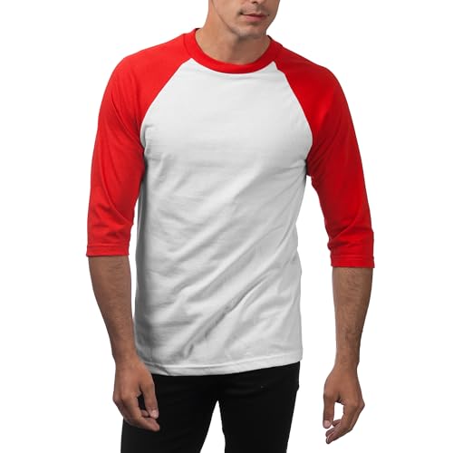 Camiseta de béisbol para hombre Pro Club manga 3/4 cuello redondo, blanca/roja, talla X-Large miniatura 3