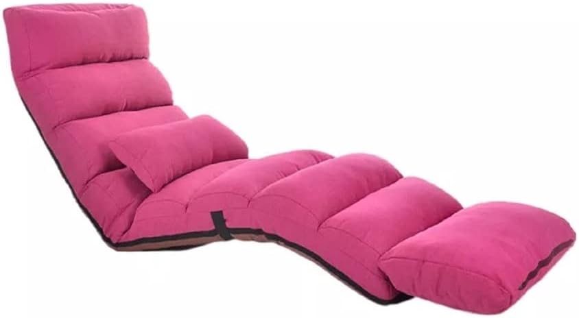 Reclining Chair Floor Folding Adjustable Sleep Lounger Sofa Bed Lounge Upholstered Chaise Indoor Living Room (Rose 205x56x18cm)