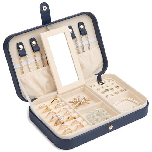 Travel Jewelry Case in Navy Portable PU Leather
