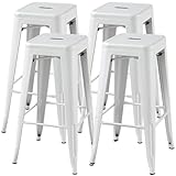 Yaheetech 30 Inches Metal Bar Stools Set of 4, Bar Height Backless Bartools, Indoor/Outdoor Stackable Kitchen Dining Chair, High Patio Furniture, White