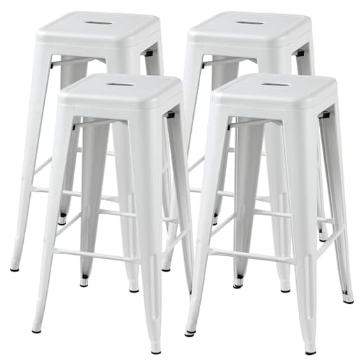 Yaheetech 30 inch Metal Bar Stools Vintage Counter Bar Height Stools Stackable Furniture Industrial Backless Stool Chairs Set of 4, White