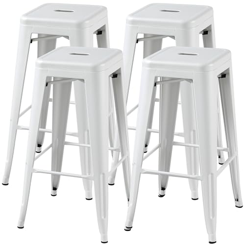 Yaheetech 30 Inch Metal Bar Stools Set of 4, Bar Height Backless Bartools, Industrial Stackable Bar Chairs with Footrest for Kitchen/Dining Room/Bistro/Patio, White