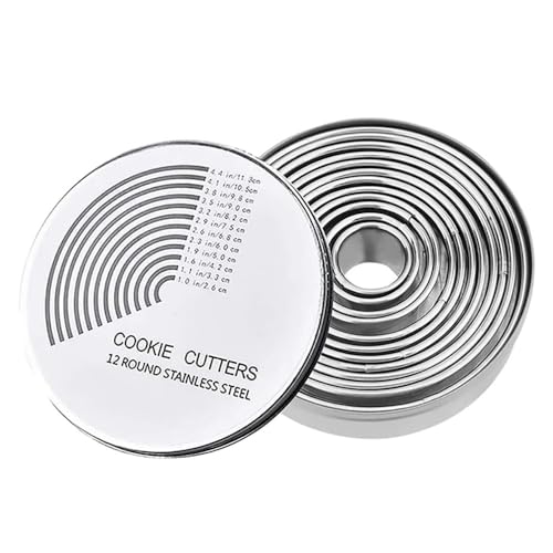 Selecto Bake 12 Piece Plain Round Cookie, Pastry Cutter Set Heavy Duty Commercial Grade 18/8 304 Stainless Steel - Metal Marked Size - Perfect for Cooking Enthusiast