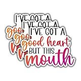 (3 pcs) I've Got A Good Heart But This Mouth Sticker for Tumbler Funny Sarcastic Quote Vinyl Decal for Kindle Laptop Water Bottle Phone Hard Hat - 3x2.3
