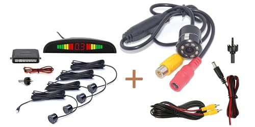 Image of Car Reverse Parking Sensor Set of 4 Black Sensors with LED Display Buzzer and Control Box Radar Beep Sound Alert Auto Object Detector For Tata Evision