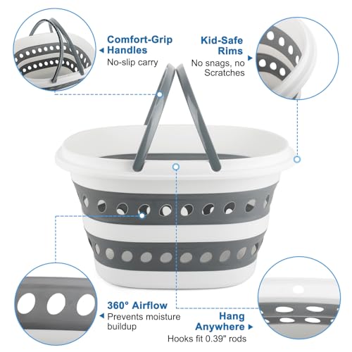 28L Collapsible Laundry Basket with Handle, Foldable Clothes Basket Laundry Hamper Plastic Storage Bin, Pop-Up Hamper for Dirty Clothes, Portable Storage Container Outdoor Camping Home Accessories