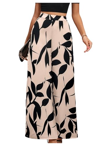 Floerns Women's Graphic Print Elastic High Waist Pants Wide Leg