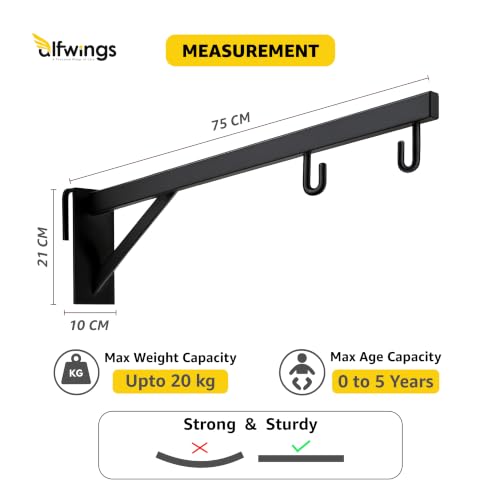 Image of Baby Window Cradle Hanger | Up to 35 Kg Metal Rod | Hook and Paint Protection Shield | (Black, 70 cm)