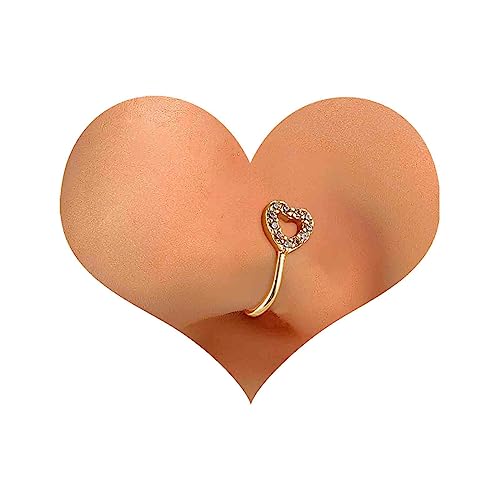 Dervivea Bohemia Crystal Heart Nose Cuff Ring Gold U Shape Clip O...