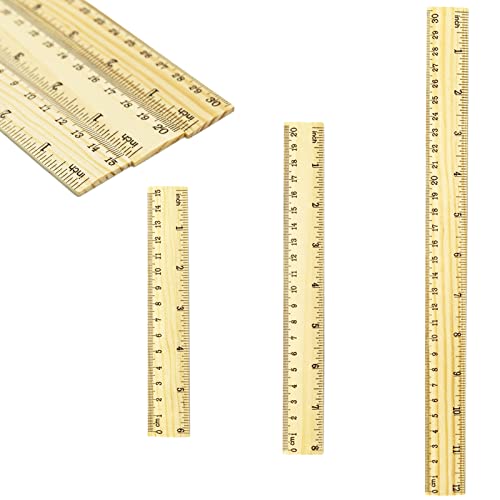 3 piezas Reglas de madera de de doble de planas 15/20/30 cm de escalas precisas para la oficina