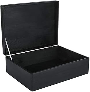 Creative Deco XL Black Wooden Storage Box | 40 x 30 x 14 cm (+/-1 cm) | with Hinged Lid | Gift Box for Tool Dog Toy Shoes Clothes Kitchen Document Storage | Wood Keepsake Memory Craft Chest