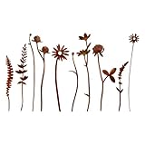 PIujsym 10 Stück Gartenstecker Rost Blumen, Metall Rostdeko Gartendeko, Edelrost Deko Garten, Garten Liebhaber Frühling Außenbereich Dekoration, für Terrasse Balkon Kreative Geschenkidee Draußen