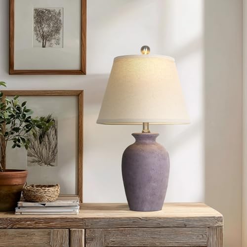 Cinkeda 22" Rustic Purple (Gray Undertones) Farmhouse Table Lamp Ceramic Pot Bedside Lamp - for Living Room,Dining Room,Bedroom,Office,Nightstand,End Table