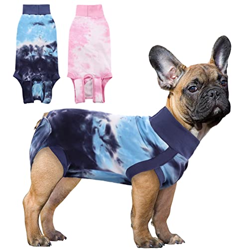 Image of SAWMONG Dog Surgery Recovery Suit, Tie Dye Pet Surgical Suit for Female & Male, Cone E-Collar Alternatives After Spay for Abdominal Wounds, Anti-Licking Neuter Dog Onesie for Small Medium Large Dogs