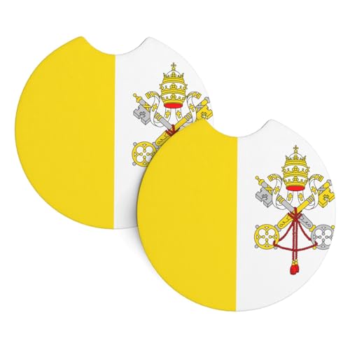 GGsdaf Lot de 2 sous-verres de voiture imprimés drapeau du Vatican - Portable et pliable - Fournitures de camping
