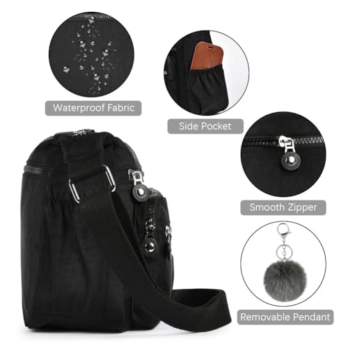 Aucuu Nylon Umhängetasche Damen, Schultertasche Handtaschen Multi Pocket mit Größere Kapazität, Damen Umhängetasche mit Mehreren Taschen, Multifunktionale Crossbody Bag für Arbeit Schule Shopper