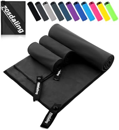 Fosdaling Mikrofaser Handtuch 3er Set（Groß 160×80cm und 2 Klein 80×40cm）, Schnelltrocknend Microfaser Fitness & Sport Handtücher, für Strandtuch, Badetuch, Sporthandtuch und Reiseh