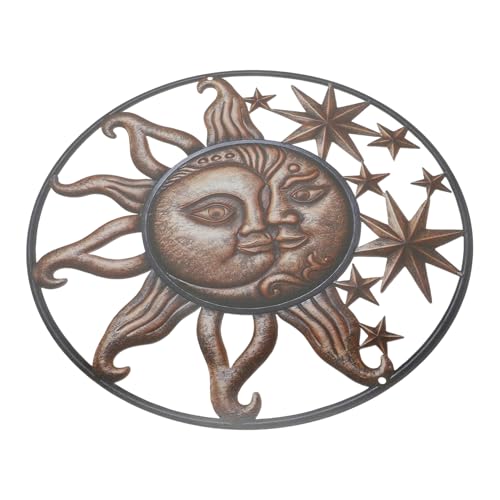 BESTYASH Décoration Murale Forgé Soleil et Lune Rétro Ornement Mural pour Intérieur et Extérieur Art Mural Métallique Vintage pour Salon Jardin Chambre Garçon