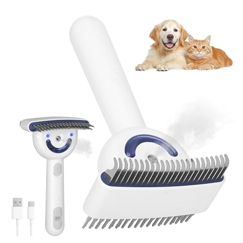 Spazzola a Vapore per Gatti & Cani, Cardatore per cani, Pettine per Gatti, Gatto Accessori con terilizzazione UV, Ricaricabile, Doppia Faccia Strumento di Deshedding Animali a Pelo Lungo, Corto
