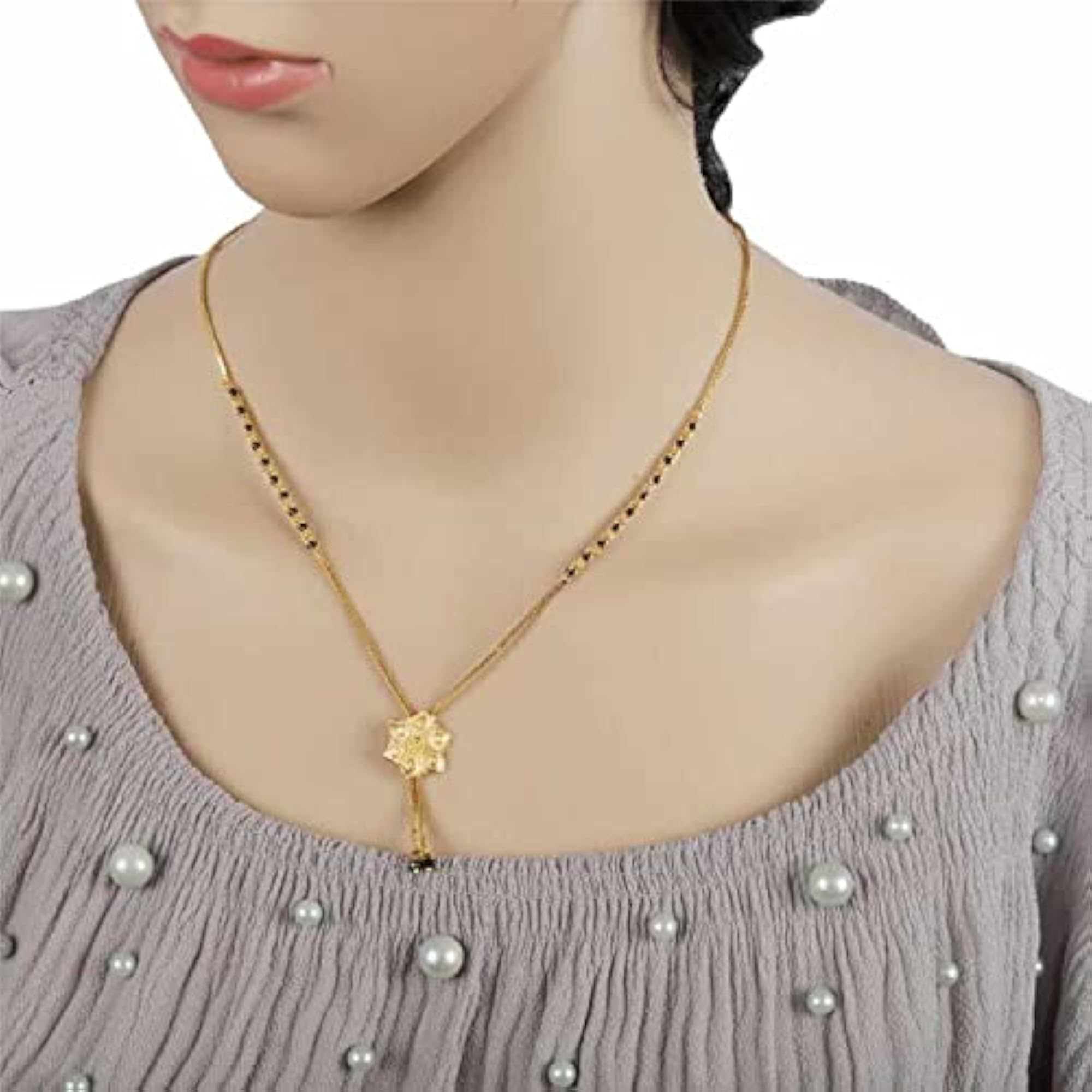 Traditional Plated Beads Mangalsutra with Golden S Hook Chain