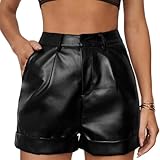 short track speed skating relay  ORANDESIGNE Shorts en Cuir PU Femme Mini Short Sexy Hot Pants Taille Haute Short Court Moulant Similicuir Wetlook Clubwear Disco J Noir M