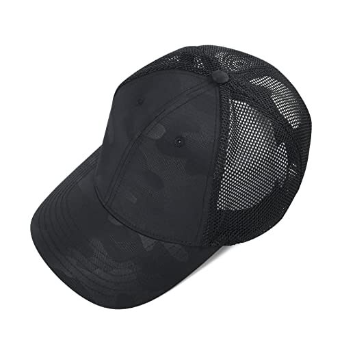 Feinion Quick Dry Baseball Hat Outdoor Ball Cap Adjustable Dad Hat Sports Caps For Men (Camouflage Black/Mesh) #TOP4