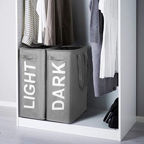 Wowlive Double 65L Slim Laundry Hamper 2 Pack Tall Thin Laundry Basket With Extended Handles Dark And Lights Separator Narrow Dirty Clothes Hamper Collapsible Laundry Organizer For Dorm Room (Grey) #TOP4