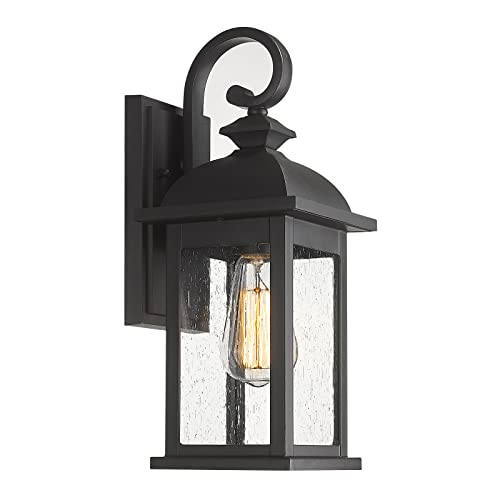 FEMILA Outdoor Wall Sconce, 15" Matte Black Seeded Glass Outdoor