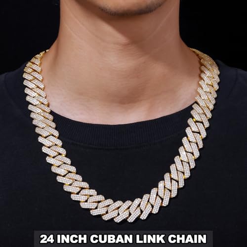 Image of Ucciyo 20MM Cuban Link Chain for Men Iced Out Miami Cuban Necklace 18k Gold Plated 5A+ Zicron 10MM /12MM /14MM /20MM Iced Out Chain Gold /Silver Bling Luxury Hip Hop Jewelry For Women Men