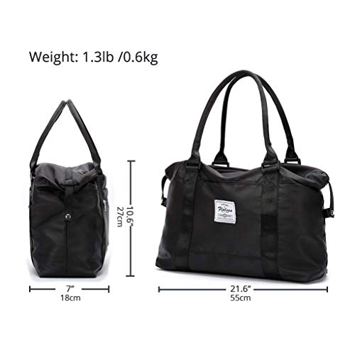 Travel Gym Bag for Women, LANBX Tote Bag Carry on Luggage Sport Duffle Weekender Overnight Bags with Wet Pocket (Black)