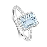 Aquamarine and Diamond Ring White Gold Emerald Cut Engagement Appraisal / Size: Q