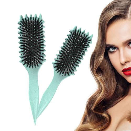Curl Defining Brush, Curly Hair Brush, Curl Brush,Boar Bristle Hair Brush Styling Brush for Detangling, Shaping and Defining Curls For Women and Men Less Pulling (Green)