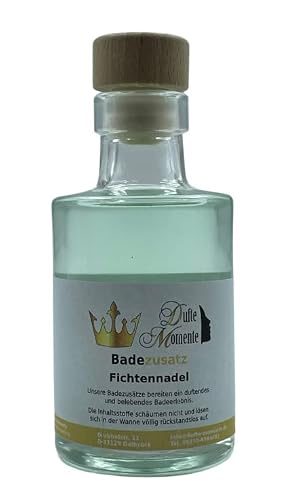 Dufte Momente Badezusatz Fichtennadel 100ml - hochwertiges Badeöl in attraktiver Glasflasche mit Korkmündung