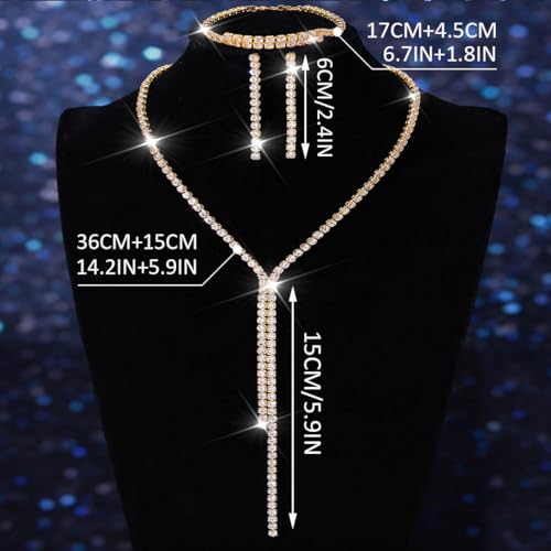 Unicra Silver Bridal Wedding Jewelry Sets Rhinestone Necklace Earrings Bracelet Set Prom Formal Costume Jewelry Sets for Women and Brides2