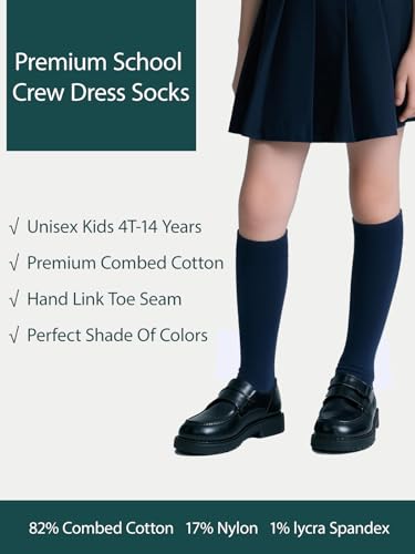 COTTON DAY 3 Pack Kids Girls Unisex Soft Knee High School Uniform Dress Socks Seamless Toe Black White Navy Blue Burgundy3