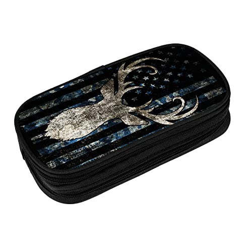 Image of YETTA YANG Camo Camouflage American Flag Blue Black Deer Hunting Pencil Box Case for Pen Holders Office Supplies Big Capacity large