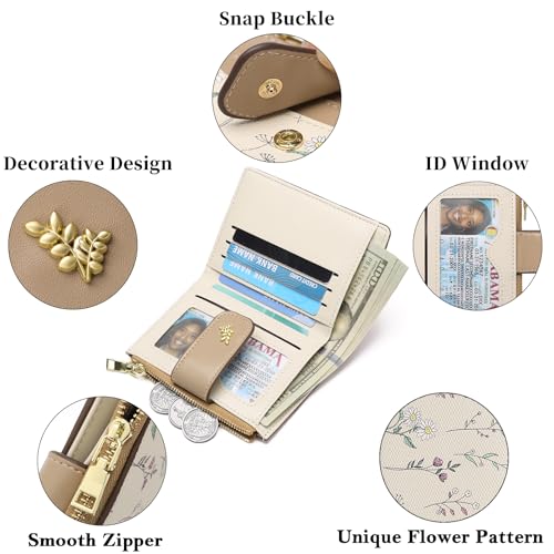 Image of GAEKEAO Small Wallets for Women RFID Blocking Leather Bifold Zipper Pocket Wallet Credit Card Holder with ID Window