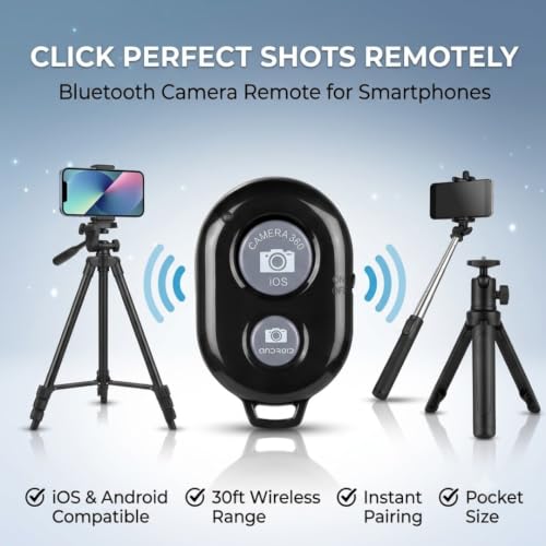 Image of skysia Bluetooth Remote for Mobile Wireless Camera Shutter Button | Photo Clicker Remote for Selfie Stick, Tripod & Vlogging | Compatible with iPhone, Android Smartphones & Tablets, Black (Pack of 1)