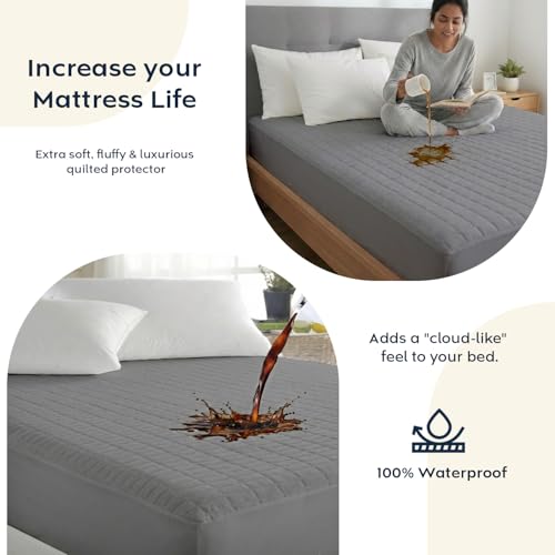 Image of Ayka 100% Waterproof Quilted Mattress Protector Double Size 72x48 inch Breathable Noiseless Ultra Soft Fitted Bed Protector Mattress /Bed Cover (Grey, Double (72 * 48 inch))