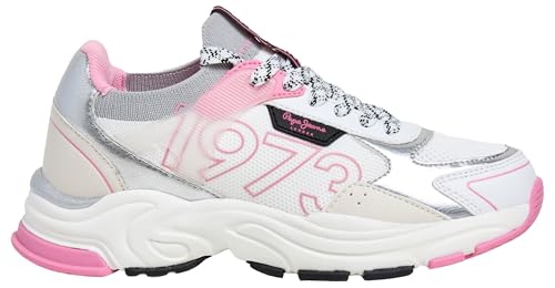 Pepe Jeans Mave Knit G Sneak fille, baskets basses en maille rose et blanc de taille 32