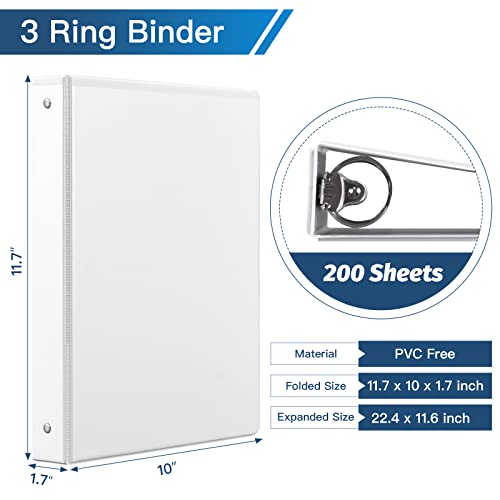 1-Inch 3 Ring Binder With 2 Interior Pockets, 1'' Basic Binders Holds Us Letter Size 8.5'' X 11'' Paper - Durable, Versatile Binders For Office, Home, And School Use, 6 Pack (White) #TOP1