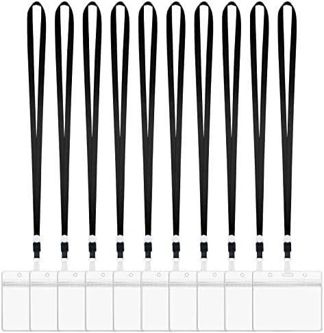 Vicloon Neck Strap Lanyard with Card Holder, 10PCS Black Lanyard and Transparent ID Badge Holder Set Office Landyard for Keys, ID Badge, School and Office (10.5 * 9cm)