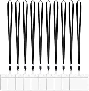 Vicloon Neck Strap Lanyard with Card Holder, 10PCS Black Lanyard and Transparent ID Badge Holder Set Office Landyard for Keys, ID Badge, School and Office (10.5 * 9cm)