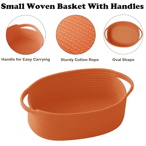 Image of Woven Rope Basket - Baby Gift Basket with Bag & Ribbon, Orange