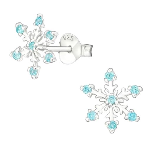 LRP Boucles d'oreilles en forme de flocon de neige Bleu clair en argent véritable – « Reine des Neiges ELSA » pour fan fille fille, Argent, Zircone cubique