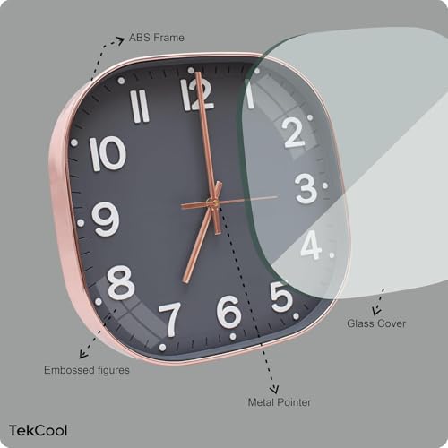Image of TEKCOOL Plastic Analogue Wall Clock 12 inch Silent Quartz Decorative Wall Clock Non-Ticking Classic Clock Battery Operated Round Easy to Read for Room /Home /Kitchen /Bedroom /Ofice /School.Grey Coper-